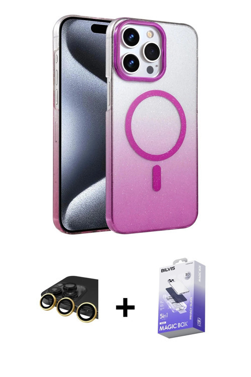 ieg™ iPhone 14 Pro Max Kılıf Ahenk Doku Özel Seri - Siyah Bilvis 5in1 5D Magic Hayalet Cam Ekran Kor