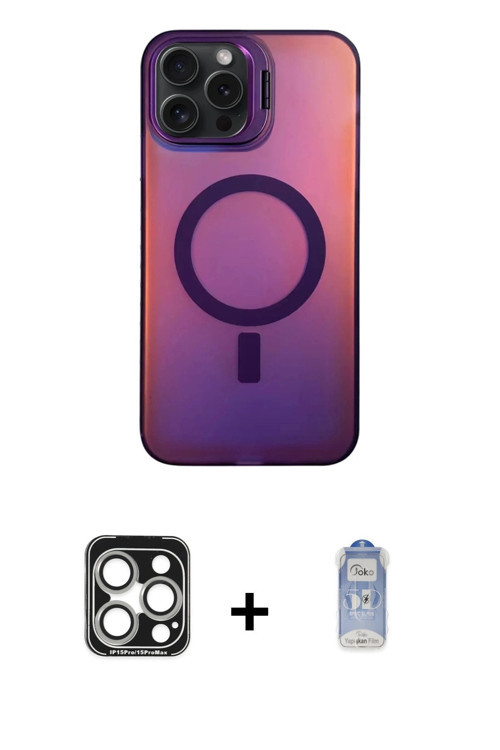 ieg™ iPhone 15 Pro Max Kılıf Doruk Klasik Prime - Siyah Joko Magic 5D Cam + Gümüş PVD Metal Kamera L