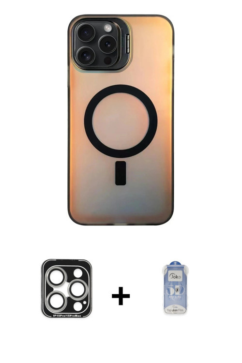 ieg™ iPhone 15 Pro Max Kılıf Doruk Klasik Prime - Siyah Joko Magic 5D Cam + Gümüş PVD Metal Kamera L