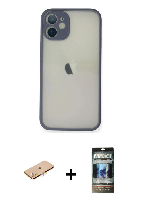 ieg™ iPhone 11 Pro Max Kılıf Ahenk Çizgi Serisi - Siyah 34D Hayalet Izgaralı Cam + Turuncu Renkli Ka