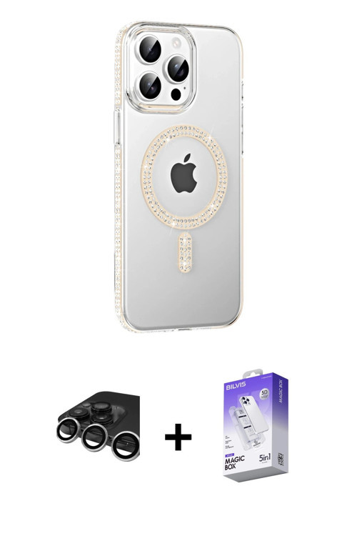 ieg™ iPhone 15 Pro Max Kılıf Yörünge Koleksiyonu - Siyah Bilvis 5in1 3D Magic Cam Ekran Koruyucu + G