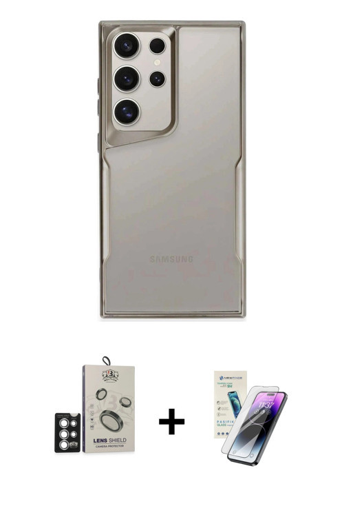 ieg™ Galaxy S25 Ultra Kılıf Akış Çizgi Koleksiyonu - Şeffaf Pasifik Cam Ekran Koruyucu + Gümüş Bilvi