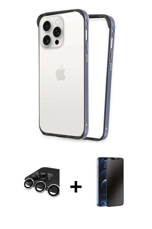 ieg™ iPhone 15 Pro Kılıf Pusula Asil Koleksiyonu - Siyah 3D Antistatik Hayalet Cam Ekran Koruyucu +