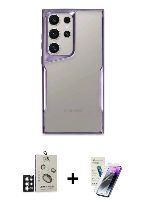 ieg™ Galaxy S25 Ultra Kılıf Akış Çizgi Koleksiyonu - Şeffaf Pasifik Cam Ekran Koruyucu + Gümüş Bilvi