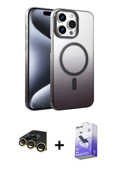 ieg™ iPhone 14 Pro Max Kılıf Ahenk Doku Özel Seri - Siyah Bilvis 5in1 5D Magic Hayalet Cam Ekran Kor