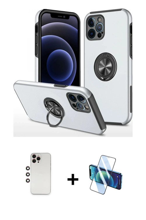 ieg™ iPhone 12 Pro Kılıf Odak Form Prime - Siyah 3D Antistatik Seramik Nano Ekran Koruyucu + Gökkuşa