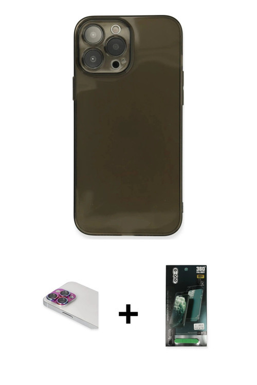 ieg™ iPhone 13 Pro Max Kılıf Ahenk Doku - Şeffaf 360 Full Body Arka Koruyucu + Gökkuşağı Pers Alümin