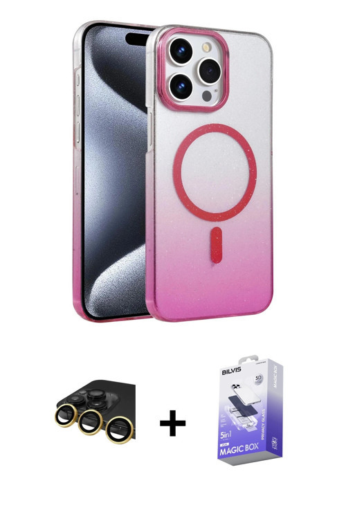 ieg™ iPhone 14 Pro Max Kılıf Ahenk Doku Özel Seri - Siyah Bilvis 5in1 5D Magic Hayalet Cam Ekran Kor