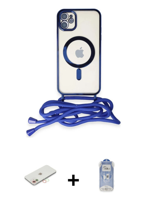 ieg™ iPhone 11 Kılıf Eksen Özel Seri - Siyah Joko Magic 5D Cam + Yeşil Renkli Kamera Lens Koruma Cam