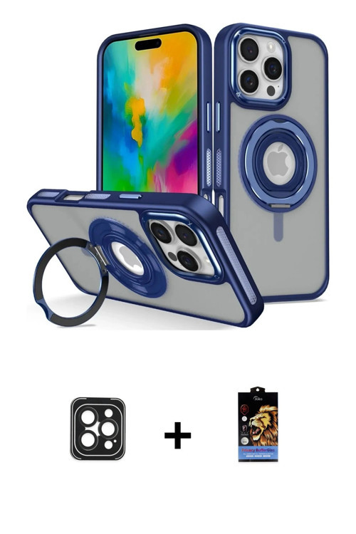 ieg™ iPhone 16 Pro Max Kılıf Nova Minimal Serisi - Siyah Buffer Hayalet Cam Ekran Koruyucu + Siyah P