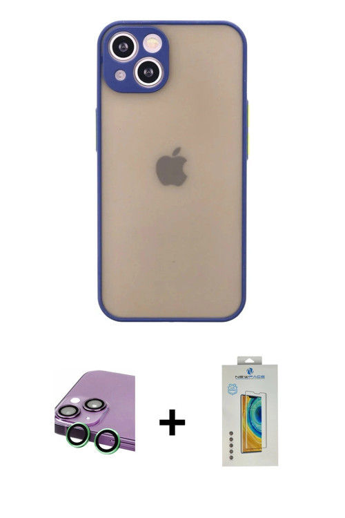 ieg™ iPhone 13 Mini Kılıf Ahenk Çizgi Serisi - Siyah Polymer Nano Ekran Koruyucu + Yeşil Raze Metal