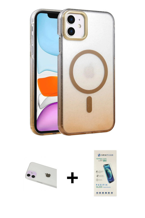 ieg™ iPhone 12 Kılıf Ahenk Doku Özel Seri - Şeffaf Pasifik Cam Ekran Koruyucu + Mor Rainbow Kamera L