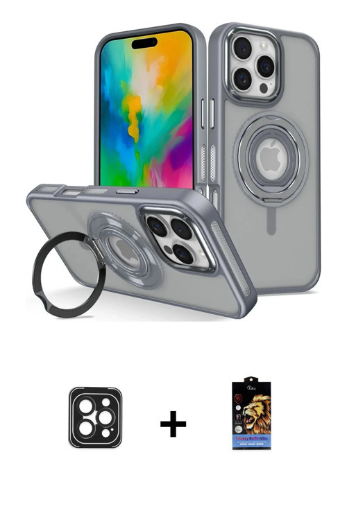 ieg™ iPhone 16 Pro Max Kılıf Nova Minimal Serisi - Siyah Buffer Hayalet Cam Ekran Koruyucu + Siyah P