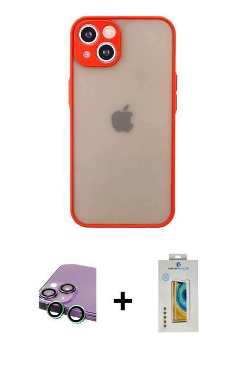 ieg™ iPhone 13 Mini Kılıf Ahenk Çizgi Serisi - Siyah Polymer Nano Ekran Koruyucu + Yeşil Raze Metal