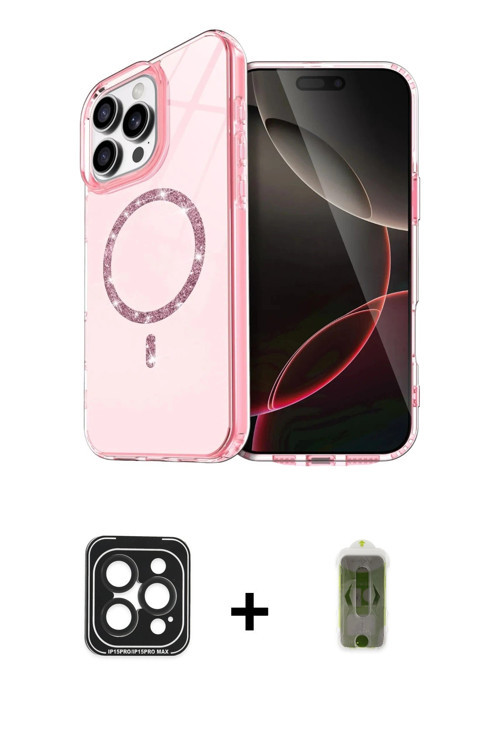 ieg™ iPhone 15 Pro Max Kılıf Kıvılcım Form Prime - Siyah Joko Magic 5D Hayalet Cam + Siyah PVD Metal
