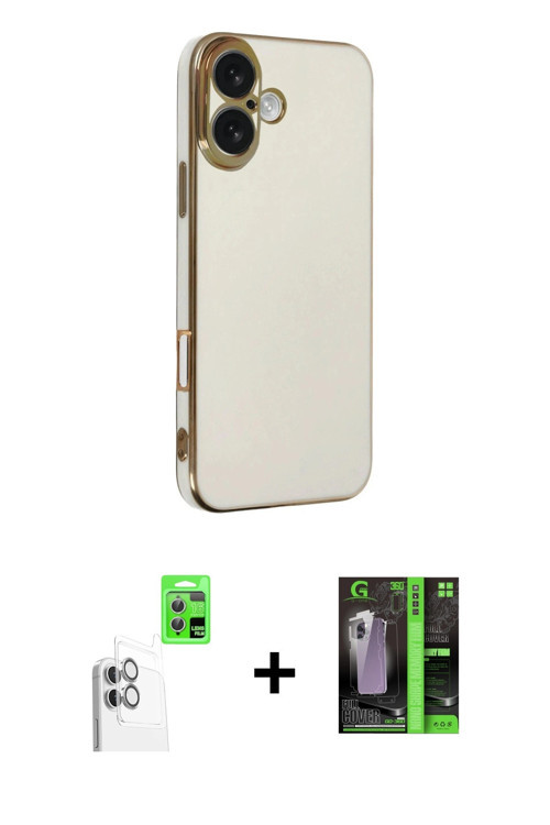 ieg™ iPhone 16 Kılıf Yankı Serisi - Şeffaf 360 Full Body Arka Koruyucu + Beyaz Raze Metal Kamera Len
