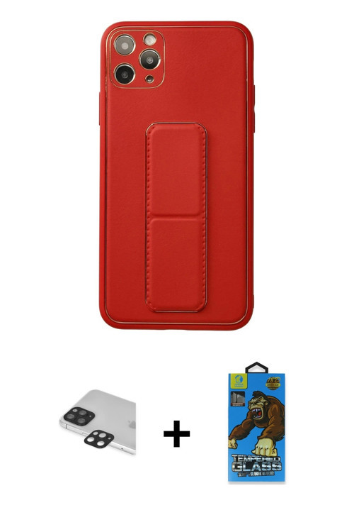 ieg™ iPhone 11 Pro Max Kılıf Akış Doku - Siyah 18D Cam Ekran Koruyucu + Siyah Pers Alüminyum Kamera