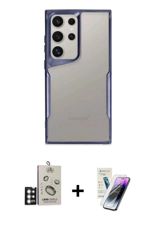 ieg™ Galaxy S25 Ultra Kılıf Akış Çizgi Koleksiyonu - Şeffaf Pasifik Cam Ekran Koruyucu + Gümüş Bilvi