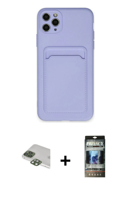 ieg™ iPhone 11 Pro Max Kılıf Vadi Çizgi Prime - Siyah 34D Hayalet Izgaralı Cam + Yeşil Pers Alüminyu
