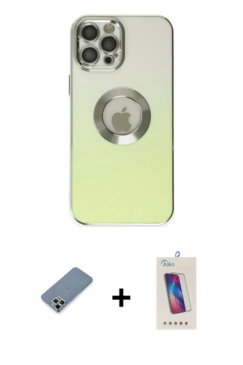 ieg™ iPhone 12 Pro Max Kılıf Kutup Yansıma Özel Seri - Siyah Joko 5D Cam + Gümüş Metal Kamera Lens K