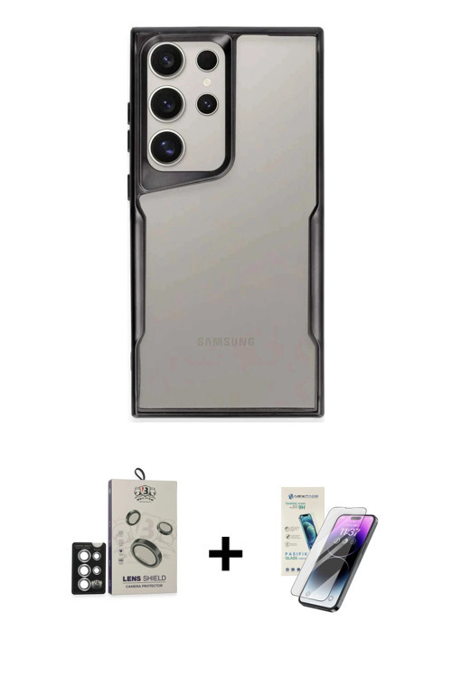 ieg™ Galaxy S25 Ultra Kılıf Akış Çizgi Koleksiyonu - Şeffaf Pasifik Cam Ekran Koruyucu + Gümüş Bilvi