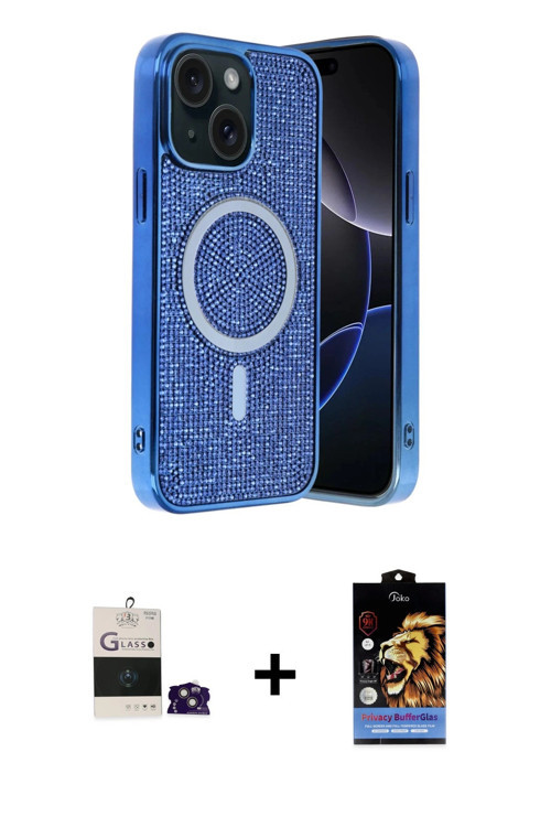 ieg™ iPhone 15 Kılıf Eksen Çizgi - Siyah Buffer Hayalet Cam Ekran Koruyucu + Pembe Bilvis Titan Kame