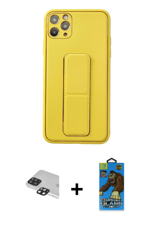 ieg™ iPhone 11 Pro Max Kılıf Akış Doku - Siyah 18D Cam Ekran Koruyucu + Siyah Pers Alüminyum Kamera