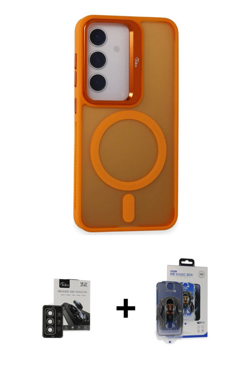 ieg™ Galaxy S24 Kılıf Akış Form - Siyah Vanessa Magic Cam + Titan Gri PVD Metal Kamera Lens