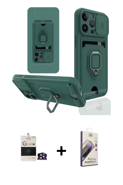 ieg™ iPhone 14 Pro Max Kılıf Vadi Form Prime - Siyah Bilvis 3D Mat Cam Ekran Koruyucu + Gold Bilvis