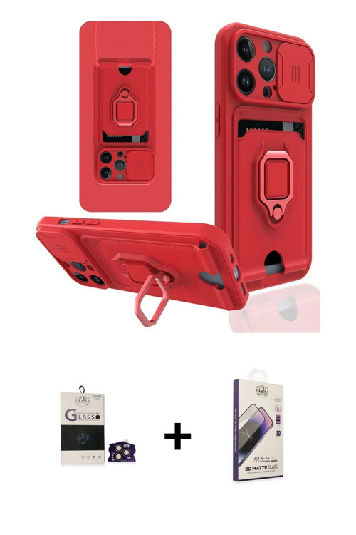 ieg™ iPhone 14 Pro Max Kılıf Vadi Form Prime - Siyah Bilvis 3D Mat Cam Ekran Koruyucu + Gold Bilvis
