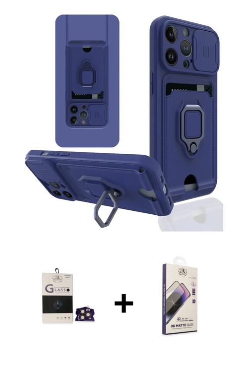 ieg™ iPhone 14 Pro Max Kılıf Vadi Form Prime - Siyah Bilvis 3D Mat Cam Ekran Koruyucu + Gold Bilvis
