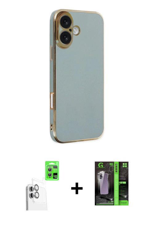 ieg™ iPhone 16 Kılıf Yankı Serisi - Şeffaf 360 Full Body Arka Koruyucu + Beyaz Raze Metal Kamera Len