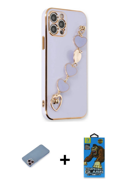 ieg™ iPhone 12 Pro Max Kılıf Nova Işık Prime - Siyah 18D Cam Ekran Koruyucu + Pembe Shine Kamera Len