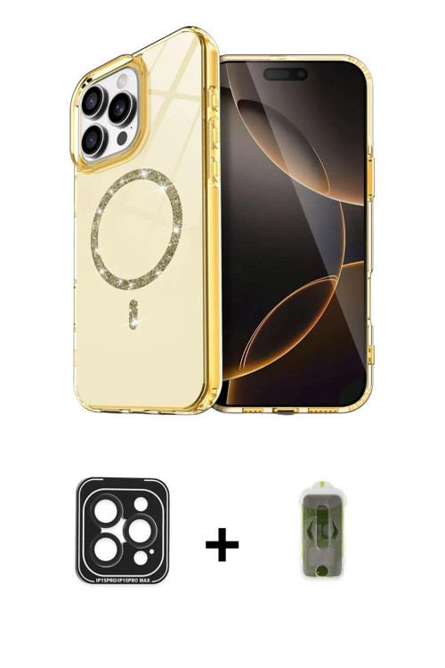 ieg™ iPhone 15 Pro Max Kılıf Kıvılcım Form Prime - Siyah Joko Magic 5D Hayalet Cam + Siyah PVD Metal