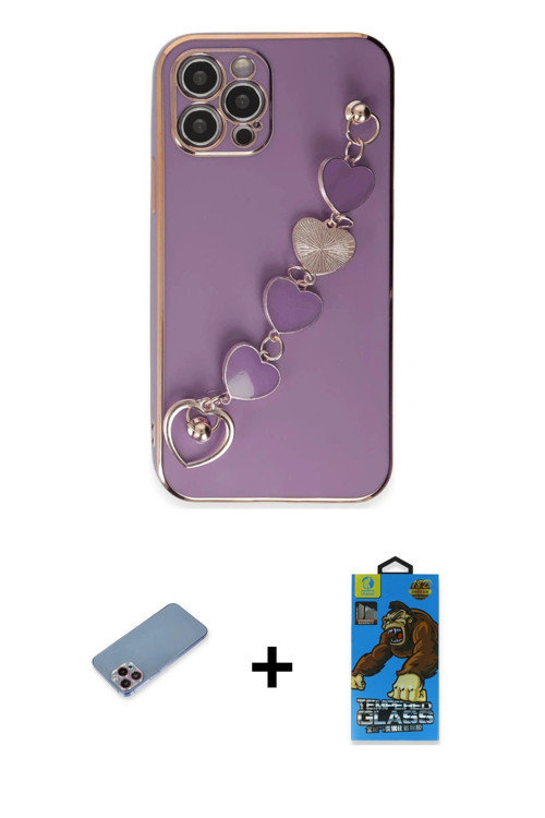 ieg™ iPhone 12 Pro Max Kılıf Nova Işık Prime - Siyah 18D Cam Ekran Koruyucu + Pembe Shine Kamera Len