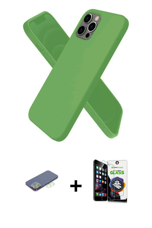 ieg™ iPhone 12 Pro Max Kılıf Kozmos Yansıma Özel Seri - Şeffaf Temperli Cam Ekran Koruyucu + Yeşil R