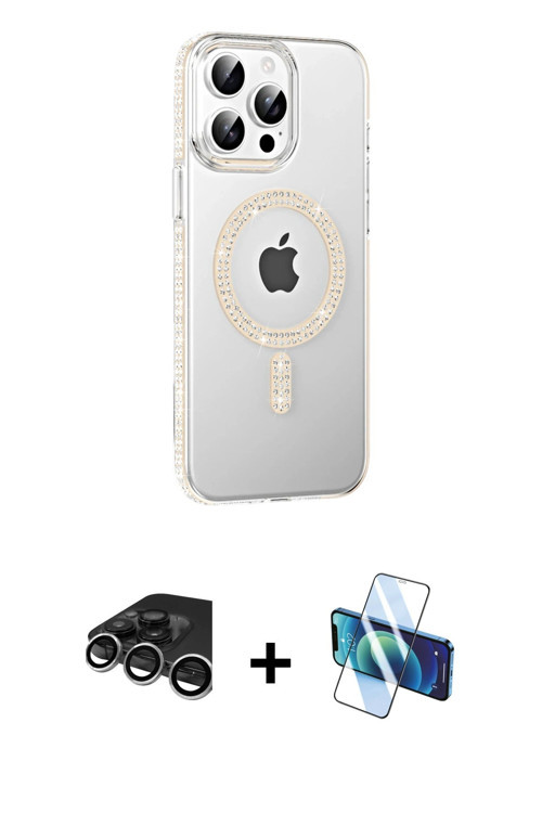 ieg™ iPhone 15 Pro Max Kılıf Yörünge Koleksiyonu - Siyah 3D Antistatik Cam Ekran Koruyucu + Gümüş Ra