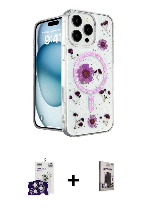 ieg™ iPhone 16 Pro Max Kılıf Kozmos Doku - Siyah Bilvis Hayalet Cam Ekran Koruyucu + Titanyum Gri Bi