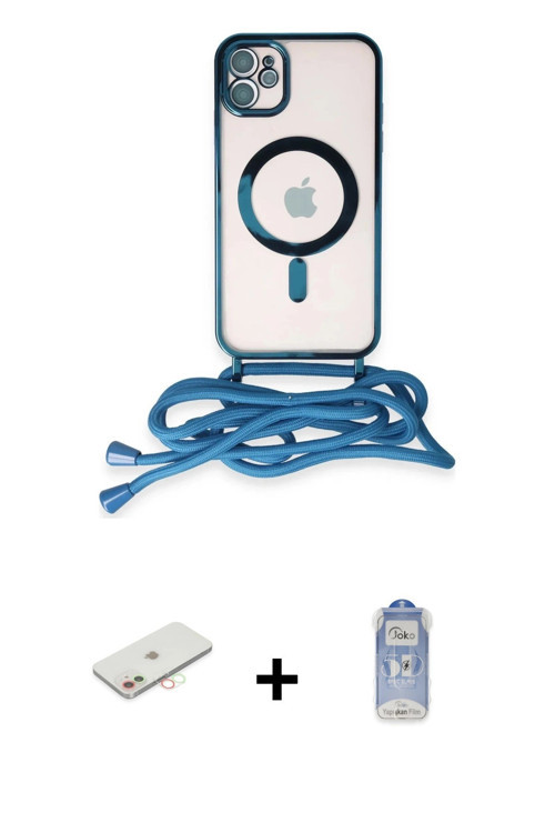 ieg™ iPhone 11 Kılıf Eksen Özel Seri - Siyah Joko Magic 5D Cam + Yeşil Renkli Kamera Lens Koruma Cam