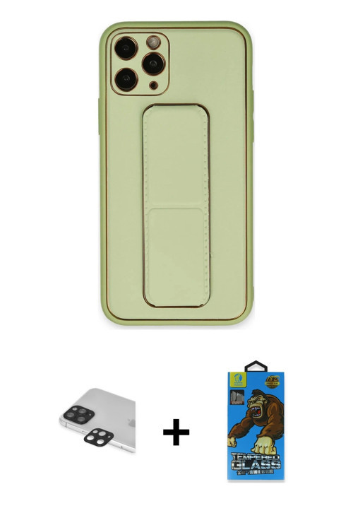 ieg™ iPhone 11 Pro Max Kılıf Akış Doku - Siyah 18D Cam Ekran Koruyucu + Siyah Pers Alüminyum Kamera