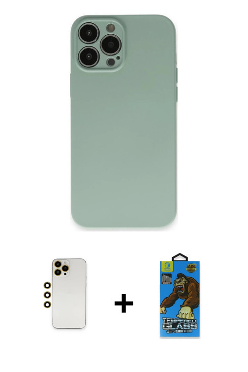 ieg™ iPhone 13 Pro Max Kılıf Ahenk Serisi - Siyah 18D Cam Ekran Koruyucu + Gold Shine Kamera Lens