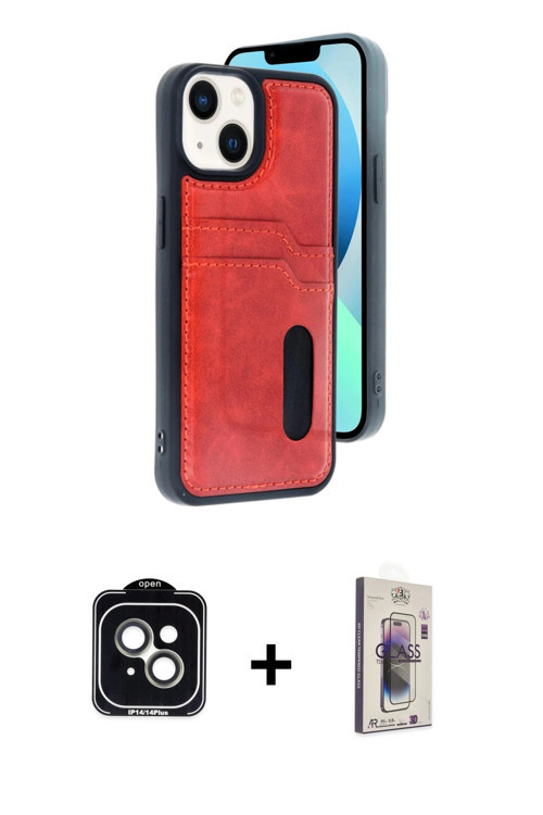 ieg™ iPhone 14 Kılıf Yörünge Işık Serisi - Siyah Bilvis 3D Cam Ekran Koruyucu + Yeşil PVD Metal Kame