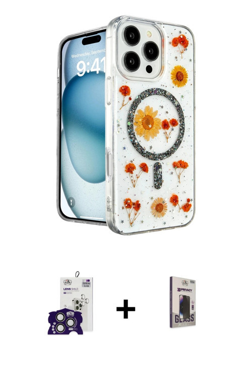 ieg™ iPhone 16 Pro Max Kılıf Kozmos Doku - Siyah Bilvis Hayalet Cam Ekran Koruyucu + Titanyum Gri Bi