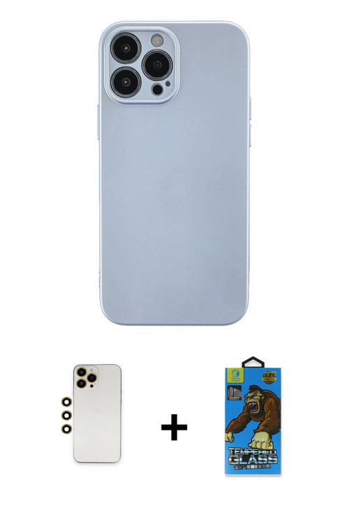 ieg™ iPhone 13 Pro Max Kılıf Ahenk Serisi - Siyah 18D Cam Ekran Koruyucu + Gold Shine Kamera Lens