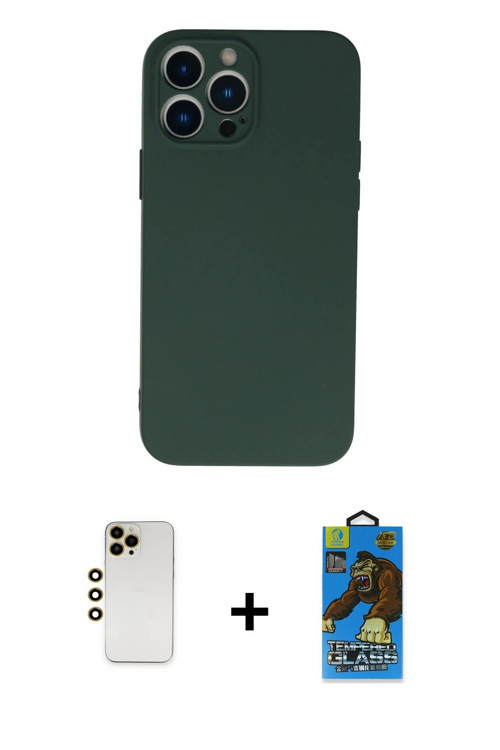 ieg™ iPhone 13 Pro Max Kılıf Ahenk Serisi - Siyah 18D Cam Ekran Koruyucu + Gold Shine Kamera Lens