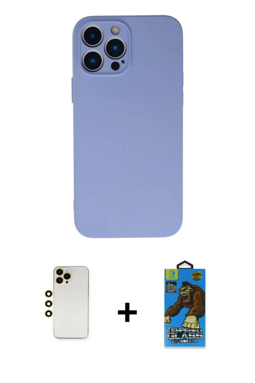 ieg™ iPhone 13 Pro Max Kılıf Ahenk Serisi - Siyah 18D Cam Ekran Koruyucu + Gold Shine Kamera Lens