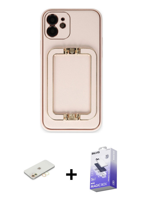 ieg™ iPhone 12 Kılıf Kozmos Minimal Prime - Siyah Bilvis 5in1 5D Magic Hayalet Cam Ekran Koruyucu +