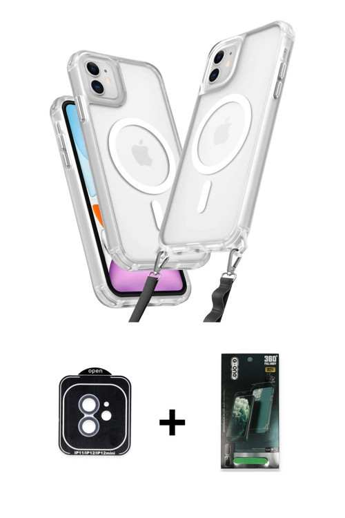 ieg™ iPhone 11 Kılıf Atlas Doku Koleksiyonu - Siyah 360 Mat Full Body Arka Koruyucu + Mavi PVD Metal