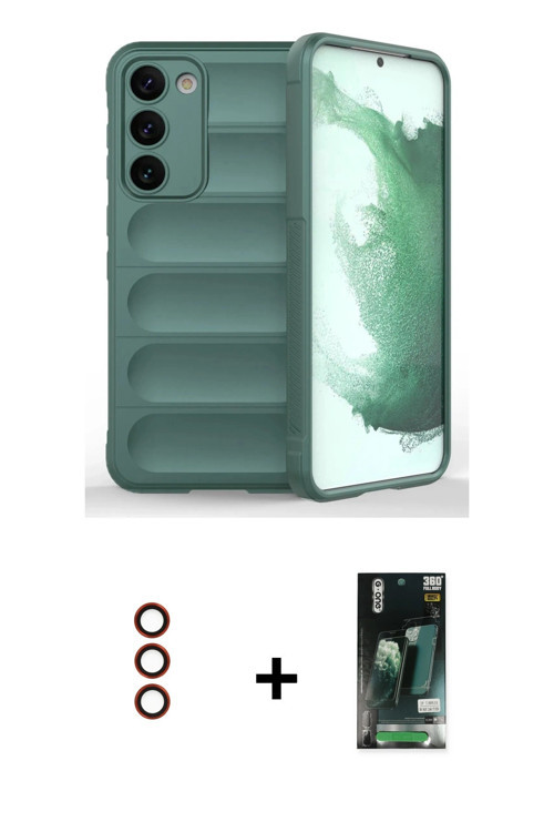ieg™ Galaxy S23 Plus Kılıf Atlas Koleksiyonu - Şeffaf 360 Full Body Arka Koruyucu + Kırmızı Metal Ka