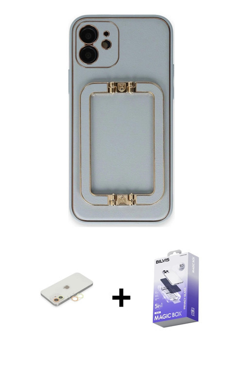 ieg™ iPhone 12 Kılıf Kozmos Minimal Prime - Siyah Bilvis 5in1 5D Magic Hayalet Cam Ekran Koruyucu +
